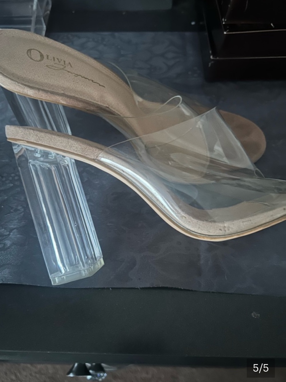 Clear Block Heel Mule with Nude Insole size 9